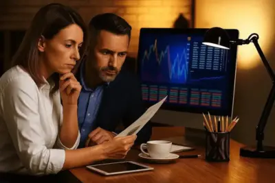 Twee mensen analyseren AI grafieken op computerscherm.