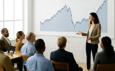 Presentatie van beurslijngrafiek tijdens financiële analyse voor startende beleggers