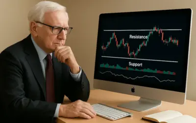 Trader analyseert koersgrafiek met duidelijke steun- en weerstandslijnen.