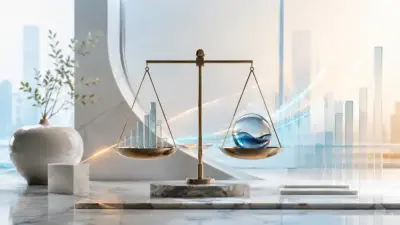 Gouden balans met financiële grafieken als symbool voor rendement en risico